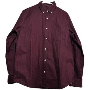 Hill City Oxford Tech Shirt Long Sleeve Button Down Collared Burgundy Medium